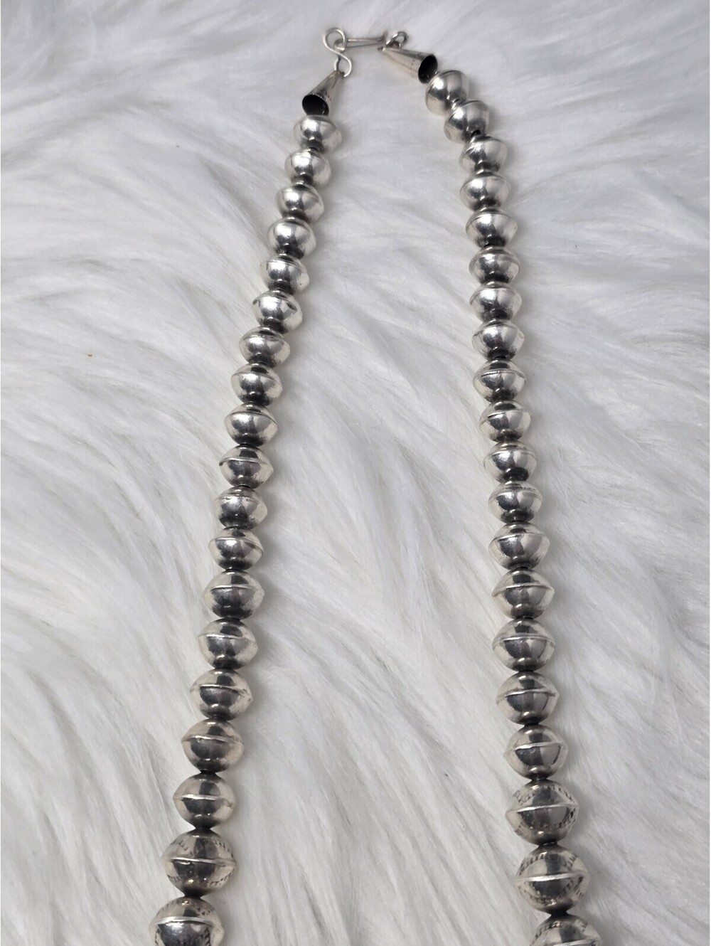 Navajo Sterling Silver Graduated Stamped Pearls Necklace 24" - Picture 5 of 8